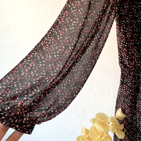 Express Print Long Sleeve Chiffon Wrap Front Romper L - Picture 4 of 8